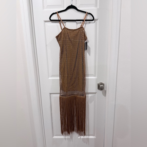 Boston Proper Shimmer Mesh Fringe - Gold Metallic - Glam Party Dress Size XXS - Picture 6 of 10